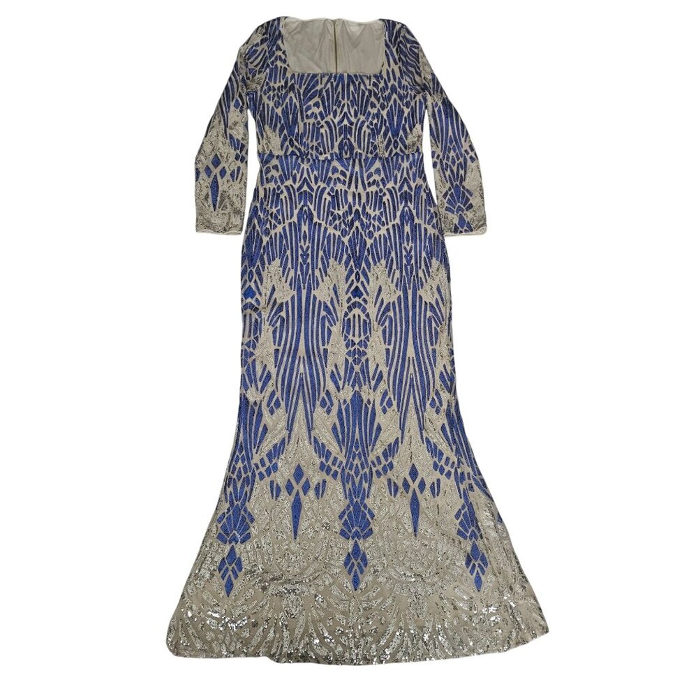 House Of Chic Curve + Plus Blue Sequined Long Sleeve Maxi Dress Size 2XL, NWT - Picture 2 of 16